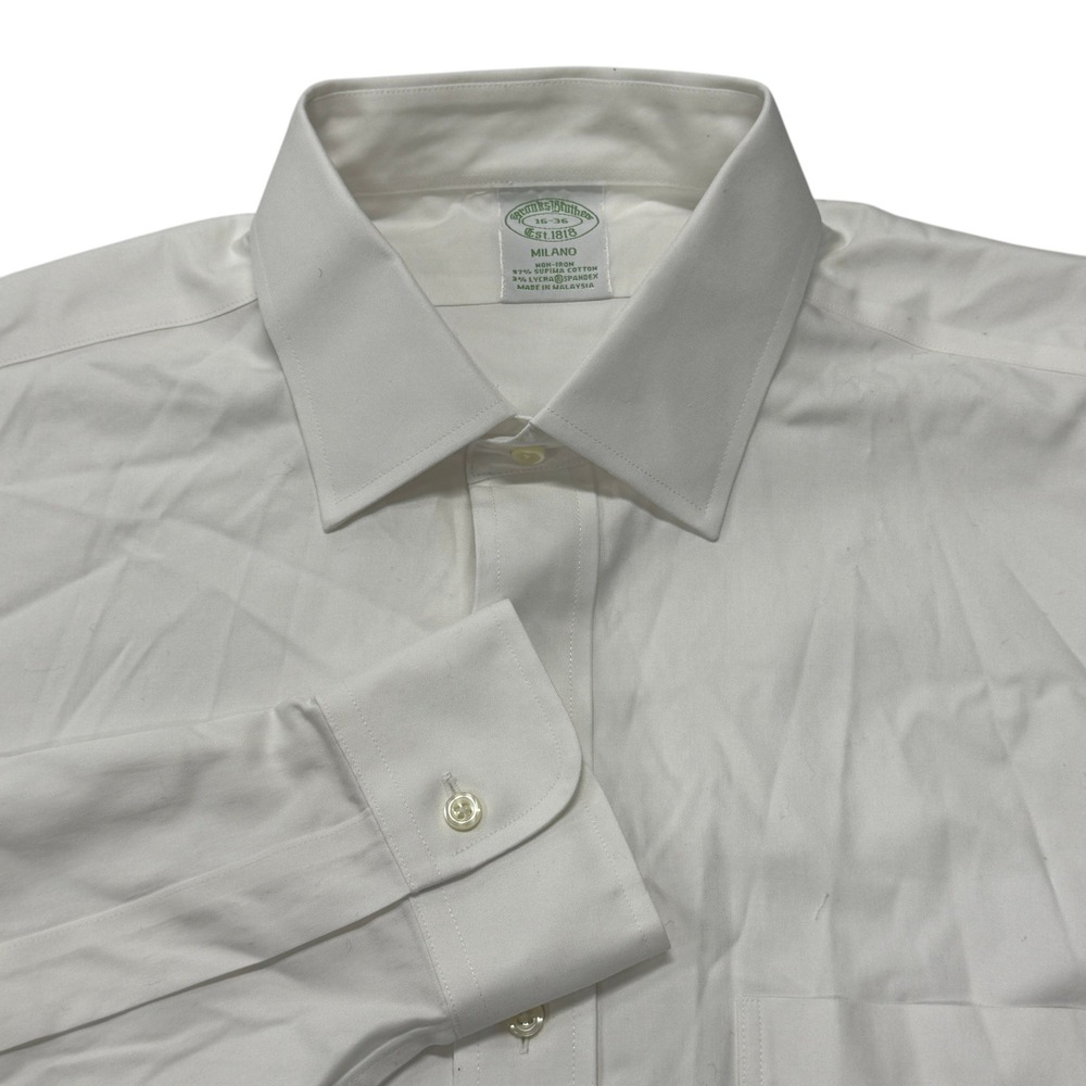Brooks Brothers Milano Dress Shirt Mens 16 36‎ White Non-Iron Cotton Slim NWT